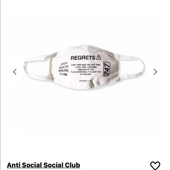 Anti Social Social Club Regrets White Mask ASSC DS - Picture 1 of 2